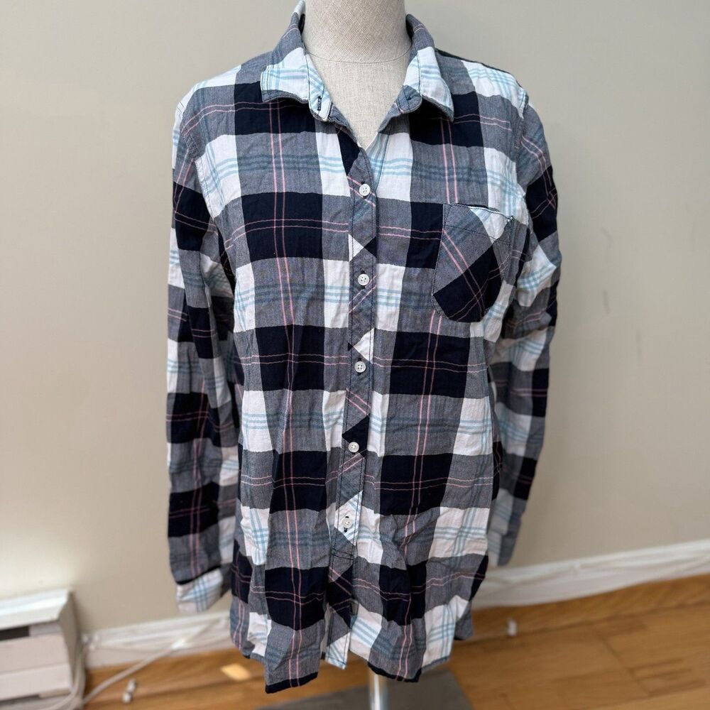 Barbour Womens Shoreline Shirt 10 EUC Oversized Windowpane Tartan Coastal Preppy